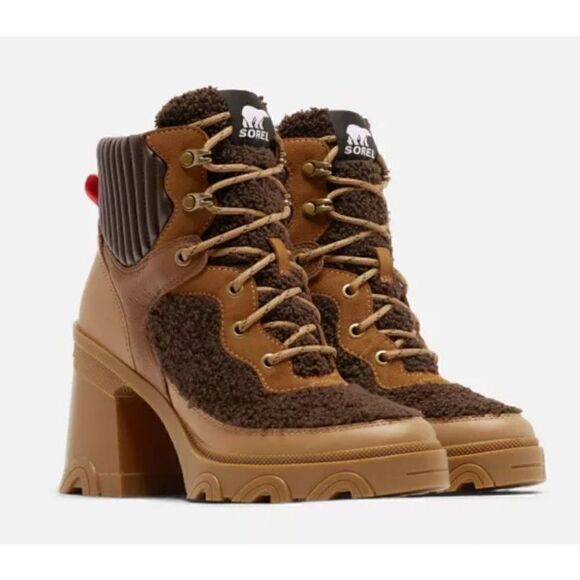 Sorel BREX™ HEEL COZY LACE BOOTIE in Tawny Buff, Blackened Brown NWOB Size 9 - Picture 2 of 10